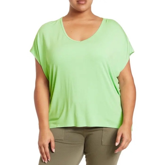 JOAN VASS V-neck Short Sleeve T-shirt In Spring Leaf, Size 2X, NWT - Picture 1 of 12
